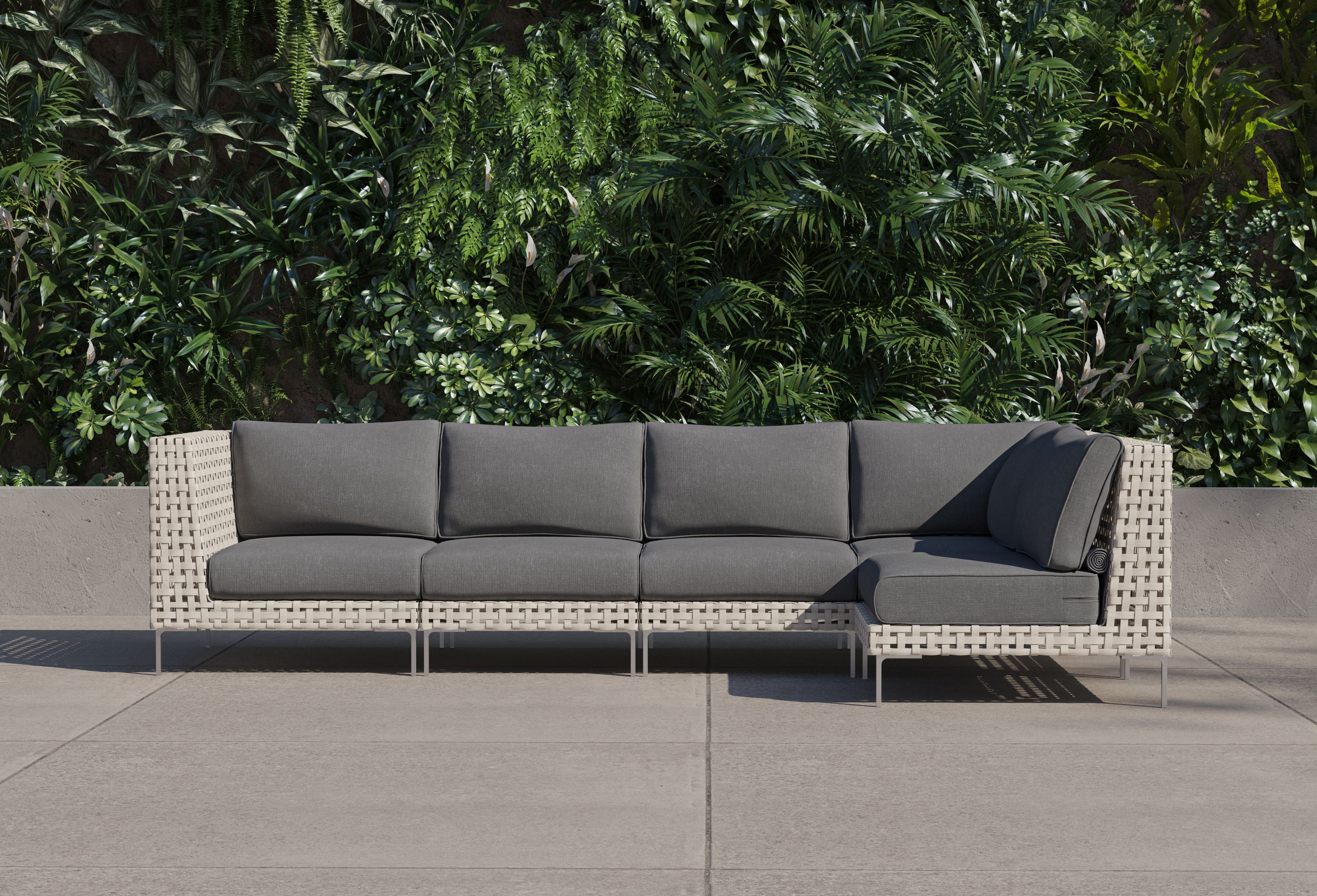 Canapé d'angle d'extérieur en résine tressée ajourée - 5 places