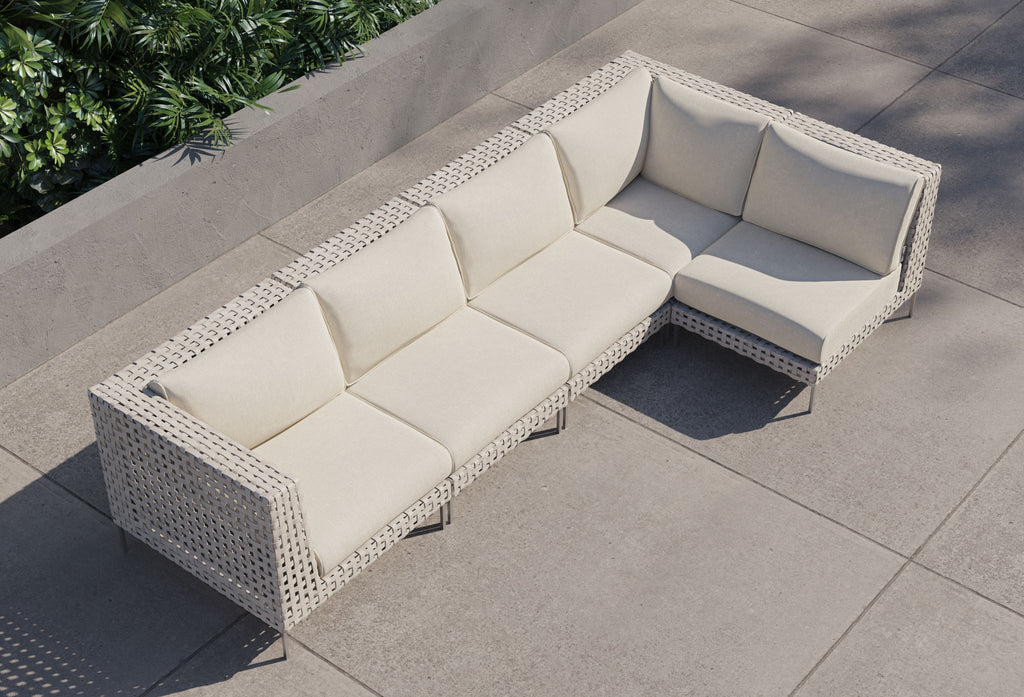 Canapé d'angle d'extérieur en résine tressée ajourée - 5 places