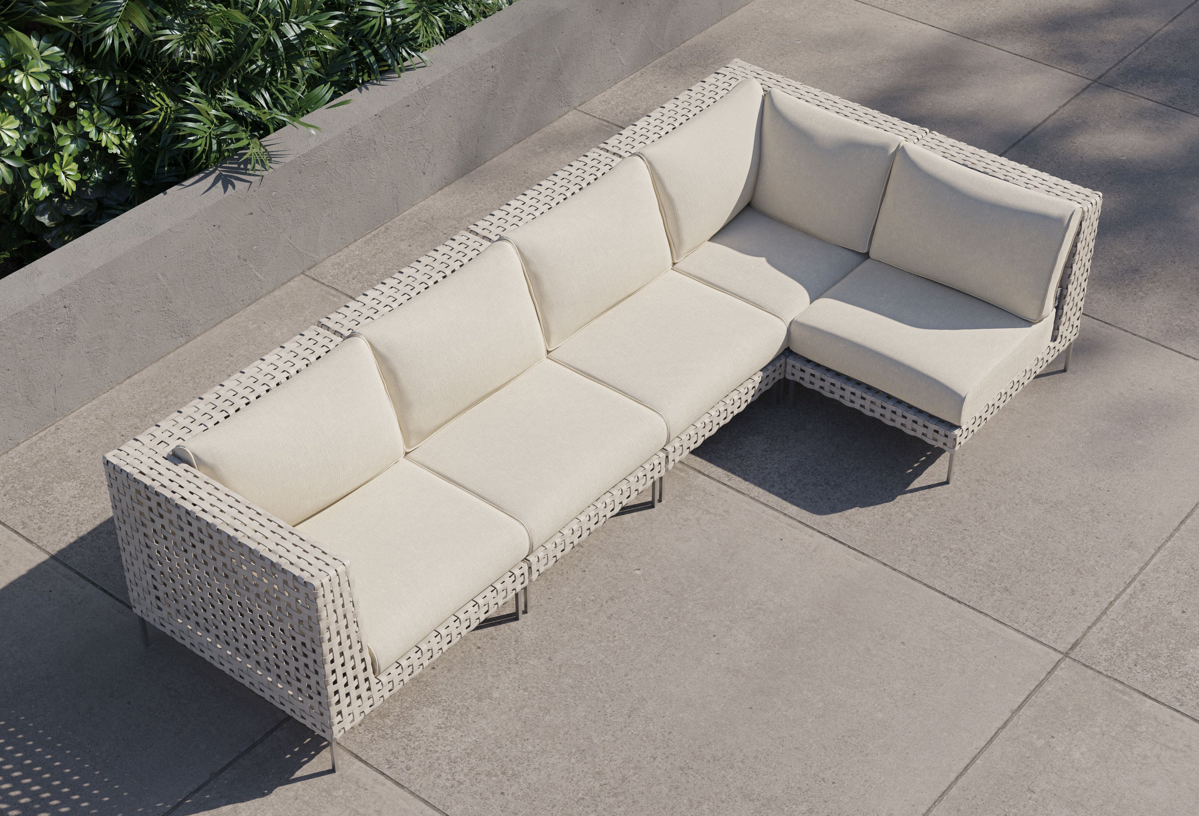 Canapé d'angle d'extérieur en résine tressée ajourée - 5 places