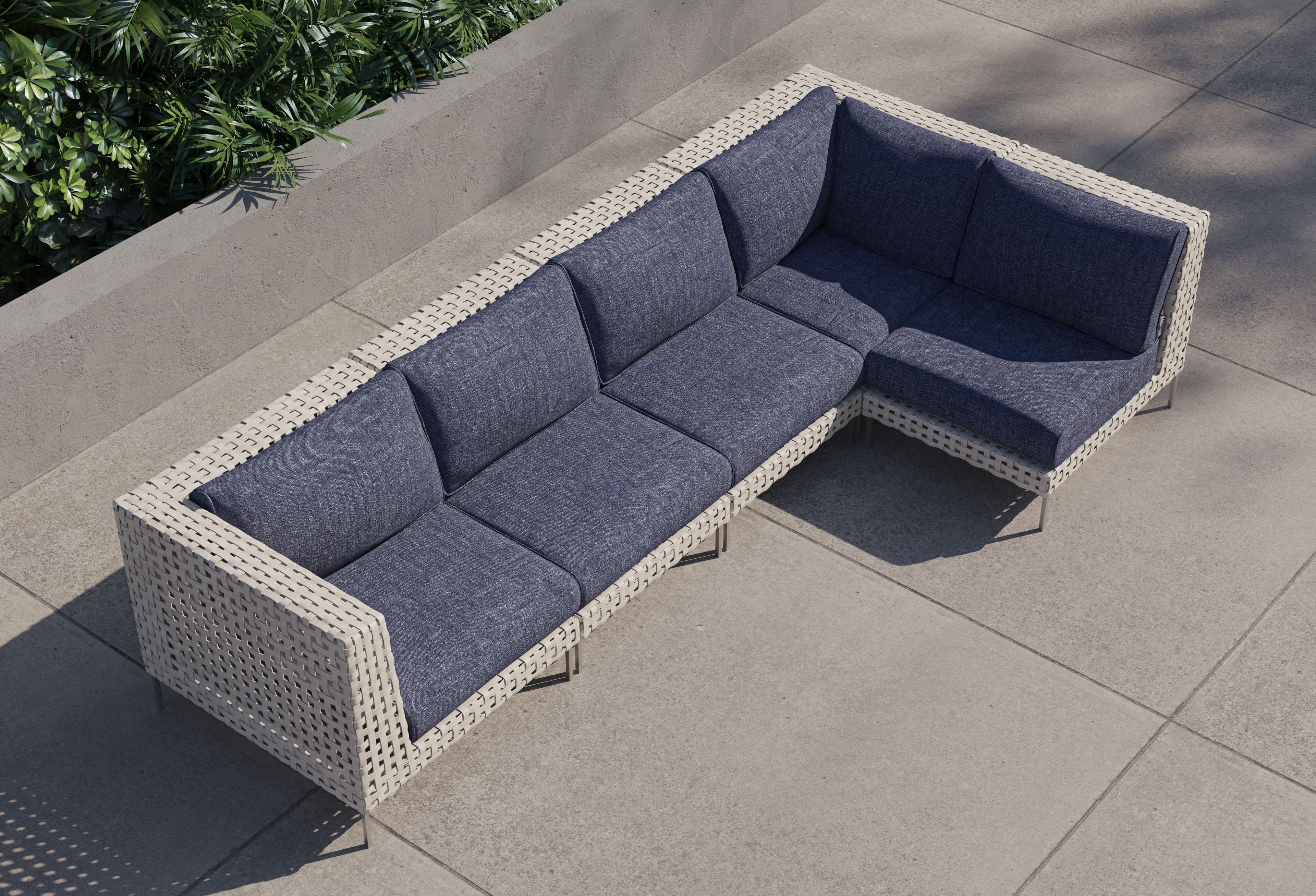 Canapé d'angle d'extérieur en résine tressée ajourée - 5 places