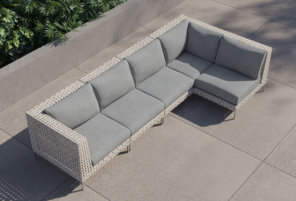 Canapé d'angle d'extérieur en résine tressée ajourée - 5 places