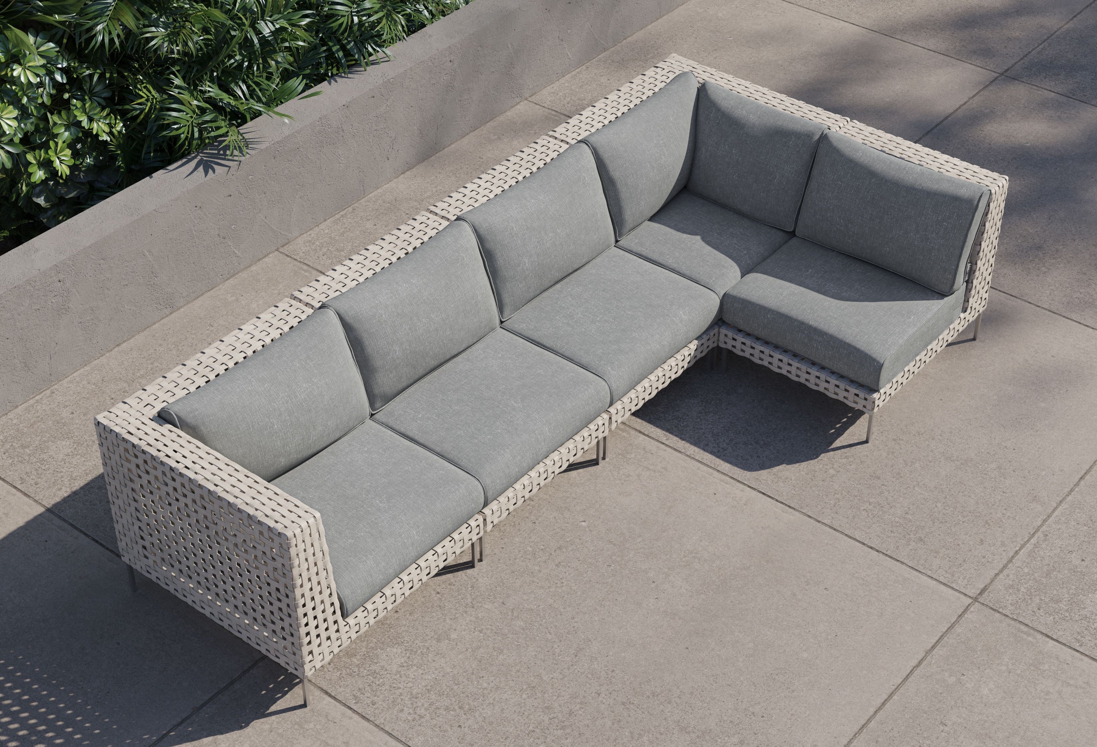 Canapé d'angle d'extérieur en résine tressée ajourée - 5 places