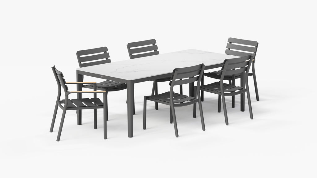 Table de salle à manger d'extérieur OuterStone + 2 fauteuils 595 + 4 chaises sans accoudoirs 595