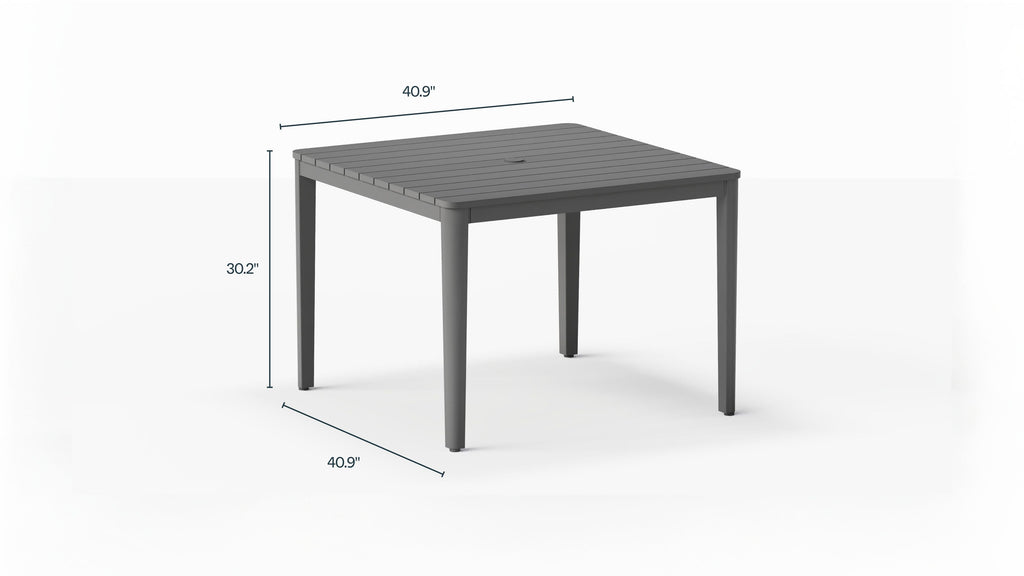 Table de salle à manger carrée d'extérieur en aluminium + 4 fauteuils 595