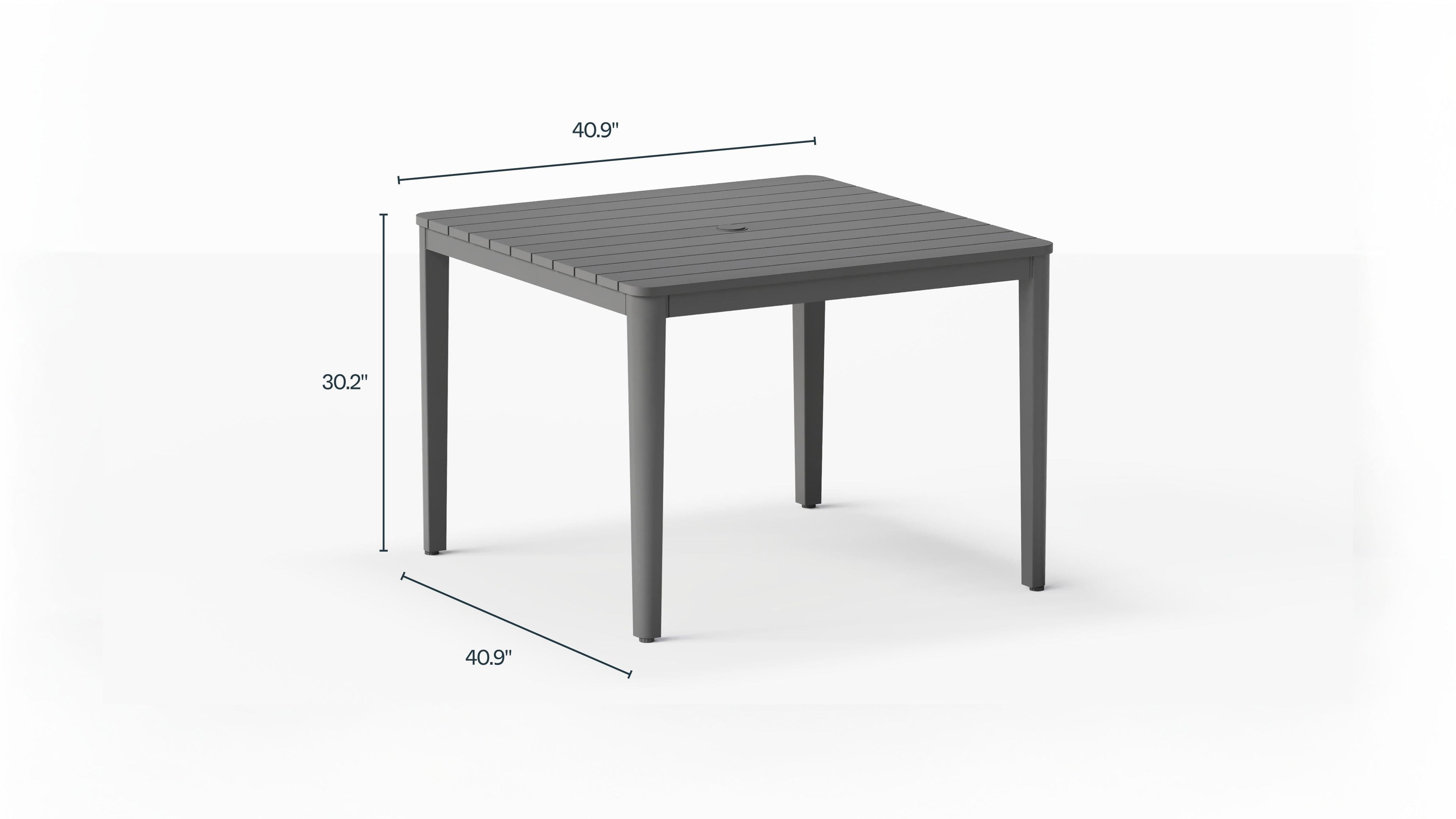 Table de salle à manger carrée d'extérieur en aluminium + 4 fauteuils 595