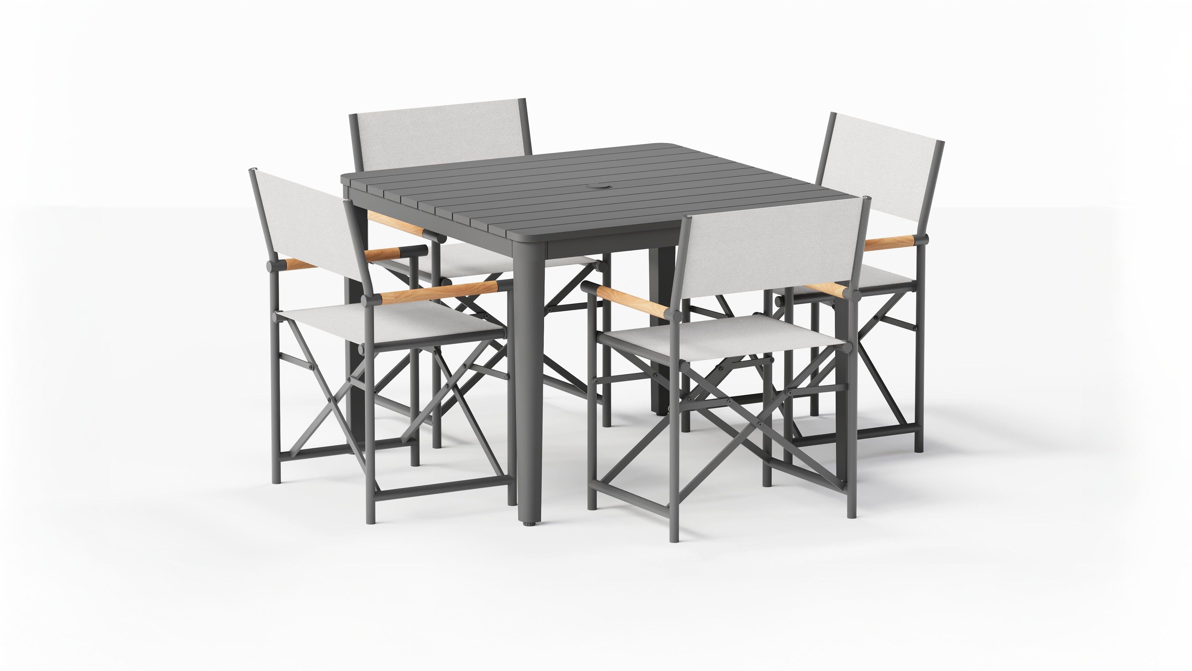 Table de salle à manger carrée d'extérieur en aluminium + 4 chaises de réalisateur en aluminium