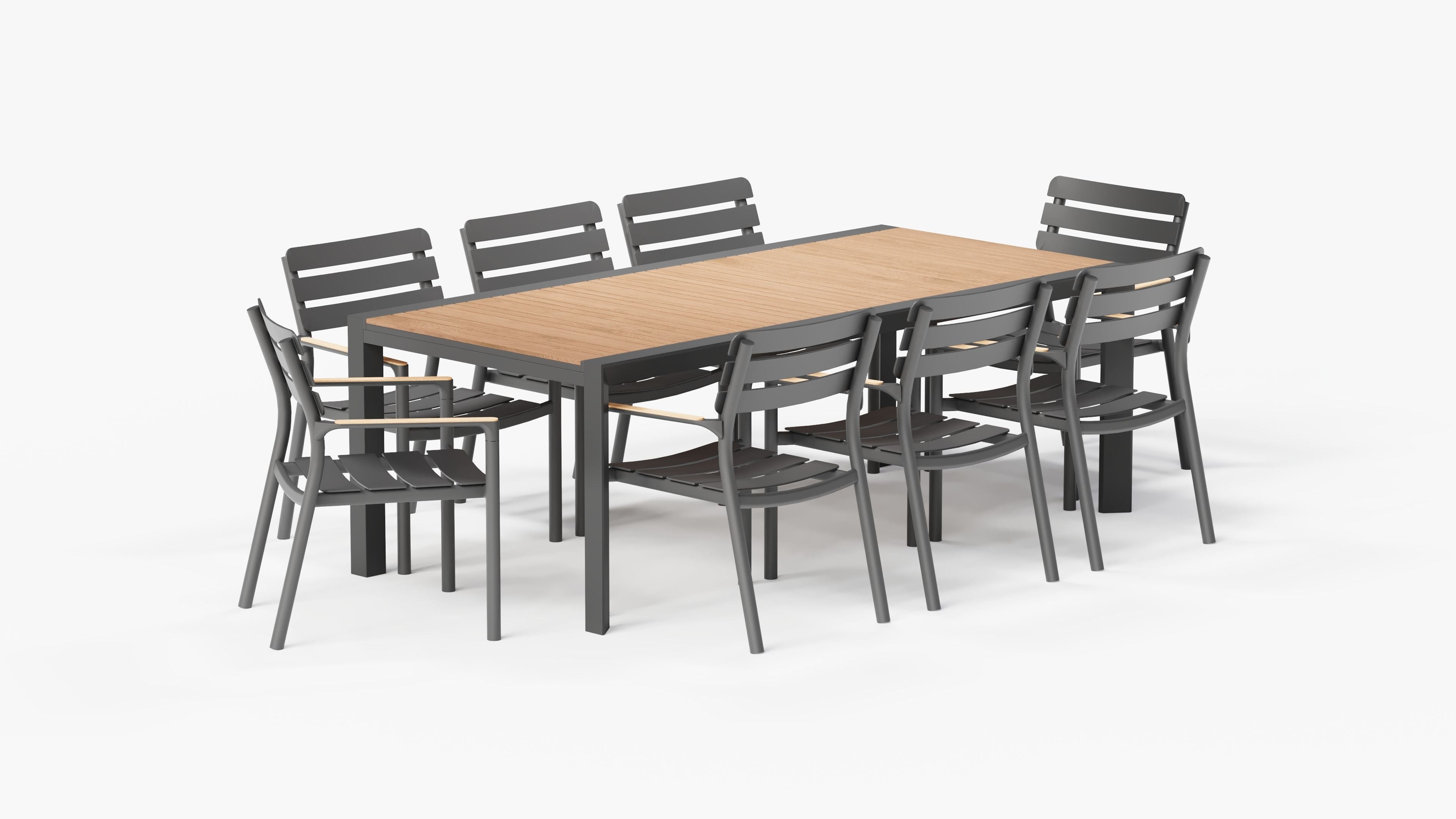 Table de salle à manger extensible d'extérieur en teck et aluminium + 8 fauteuils 595