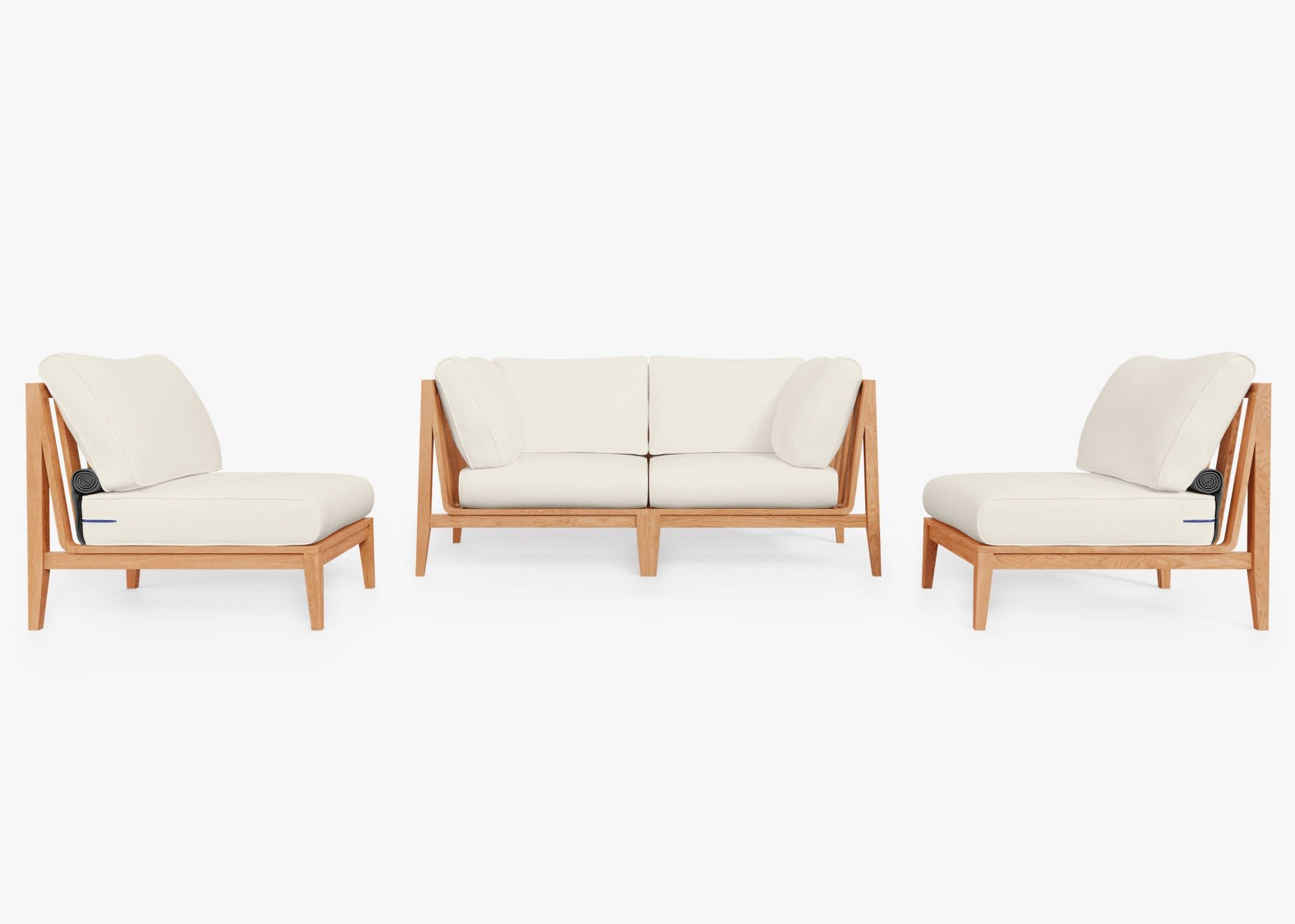 Canapé d'extérieur en teck avec fauteuils sans accoudoirs - 4 places