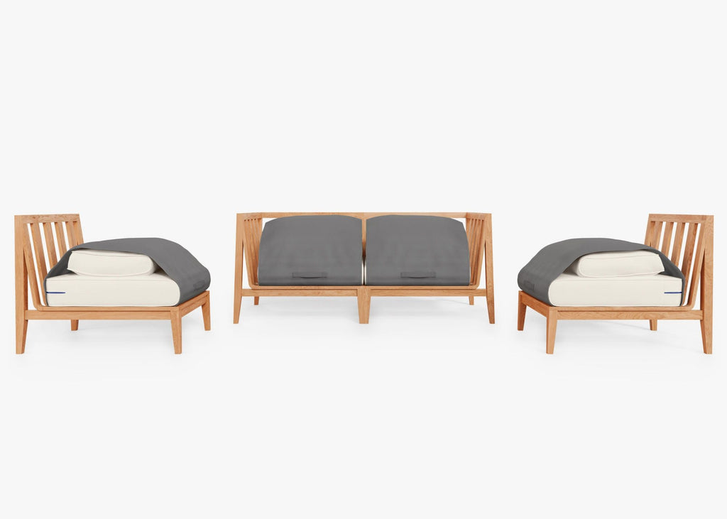 Canapé d'extérieur en teck avec fauteuils sans accoudoirs - 4 places