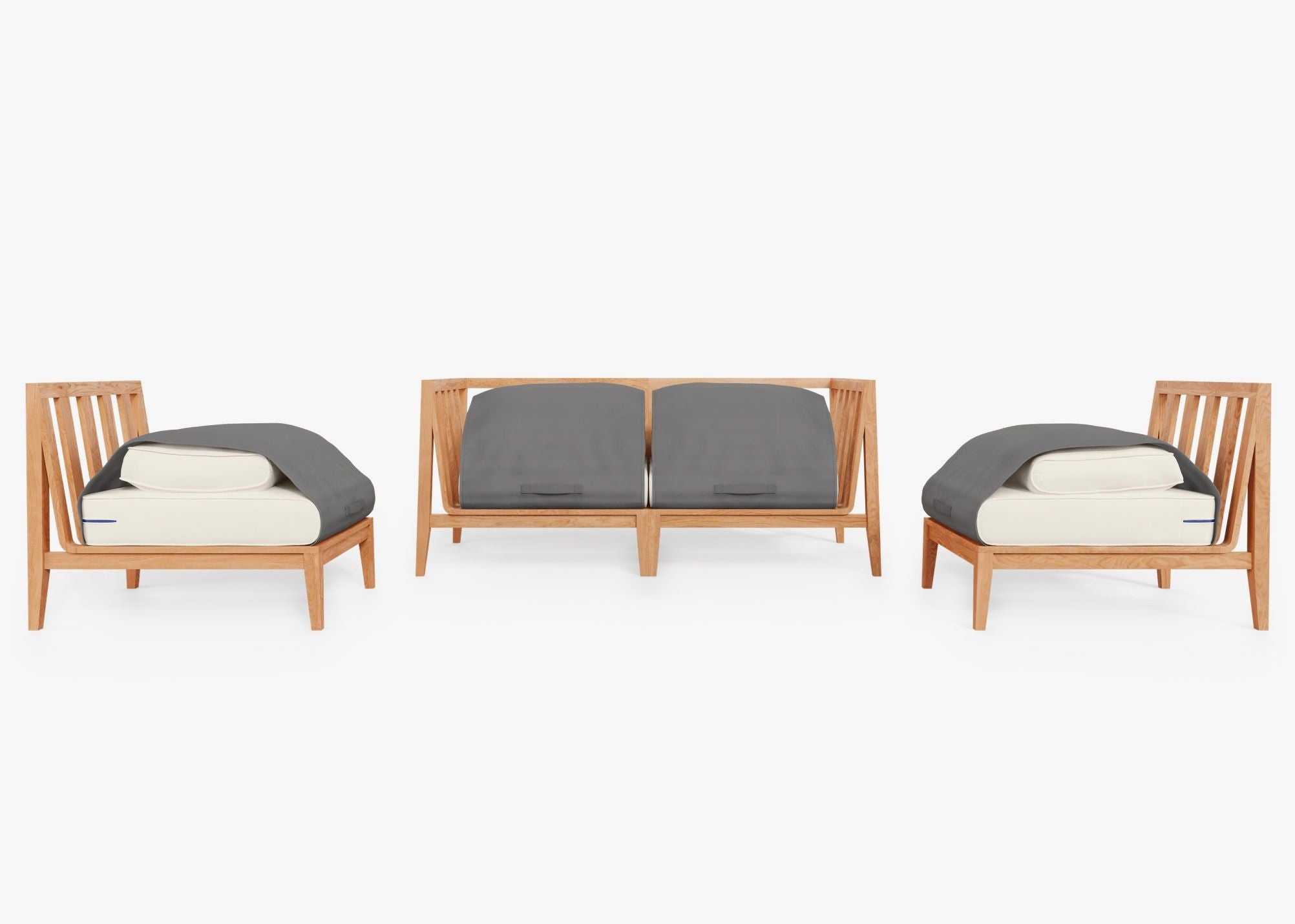 Canapé d'extérieur en teck avec fauteuils sans accoudoirs - 4 places