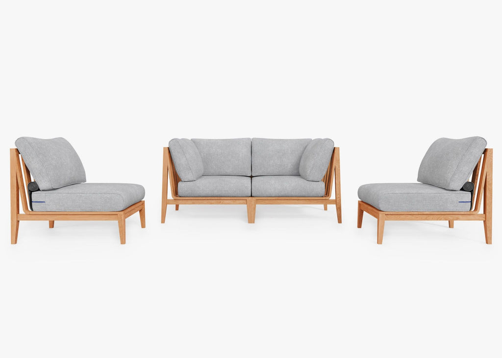 Canapé d'extérieur en teck avec fauteuils sans accoudoirs - 4 places