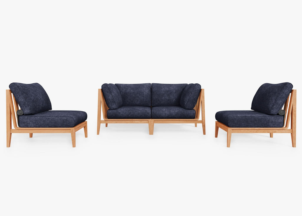 Canapé d'extérieur en teck avec fauteuils sans accoudoirs - 4 places