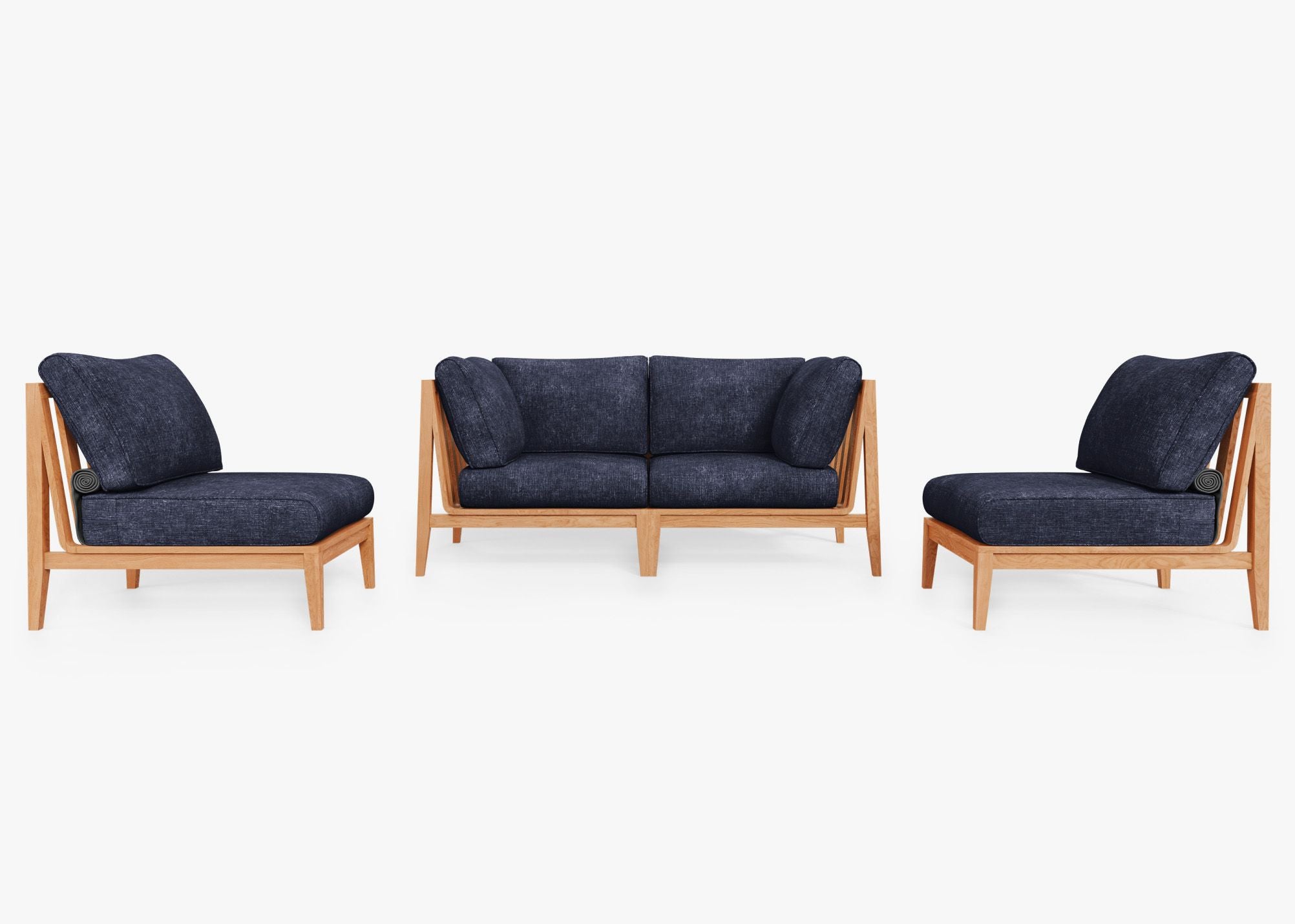 Canapé d'extérieur en teck avec fauteuils sans accoudoirs - 4 places