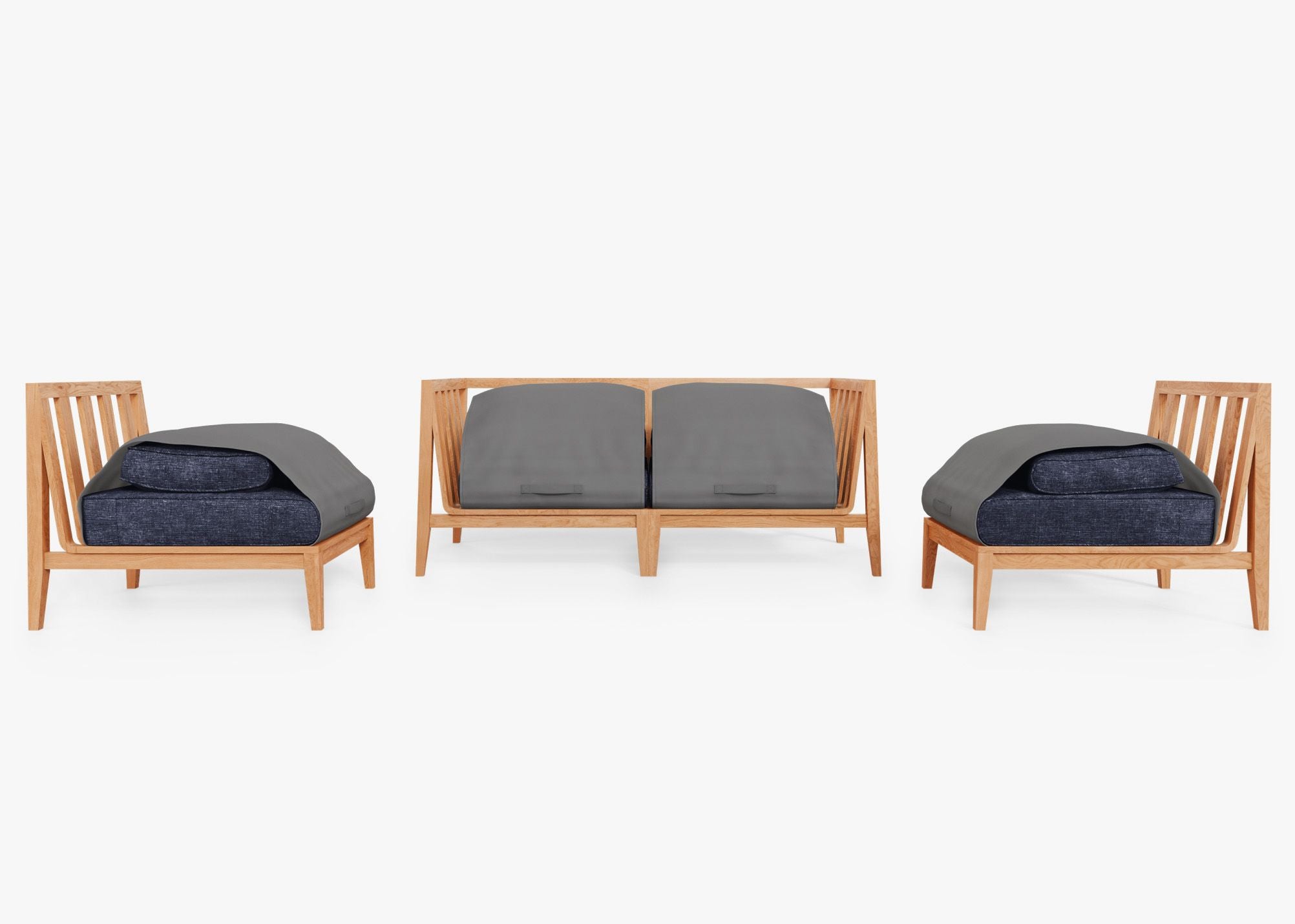 Canapé d'extérieur en teck avec fauteuils sans accoudoirs - 4 places