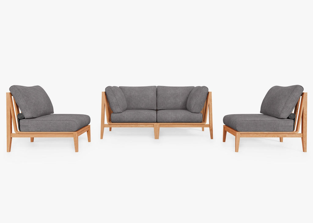 Canapé d'extérieur en teck avec fauteuils sans accoudoirs - 4 places