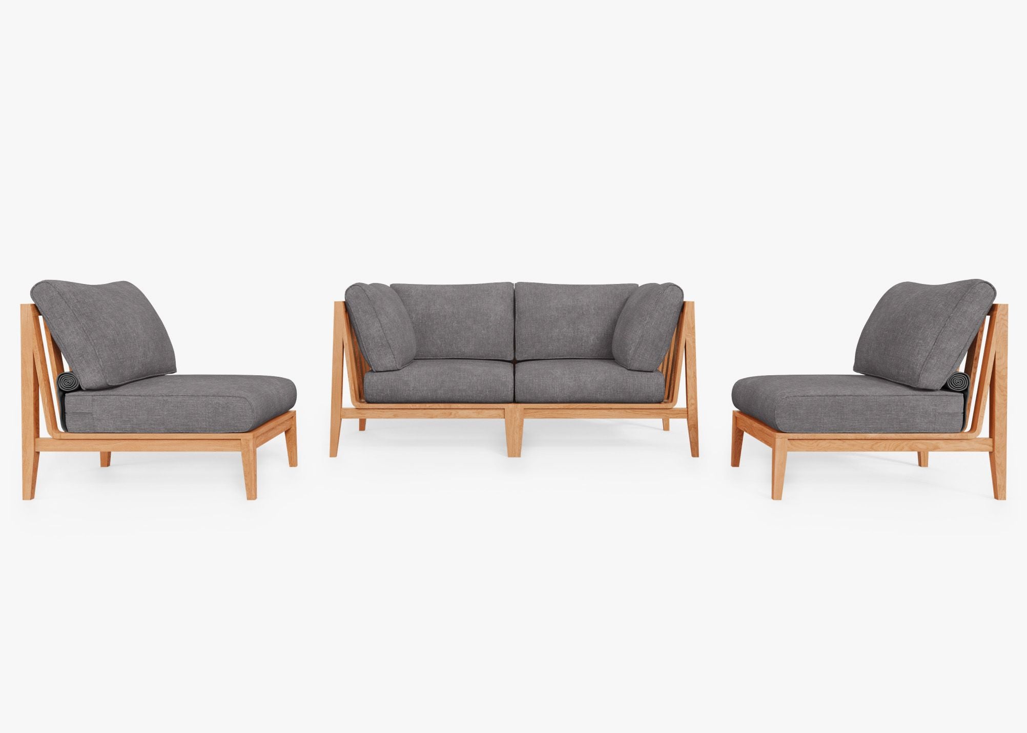 Canapé d'extérieur en teck avec fauteuils sans accoudoirs - 4 places