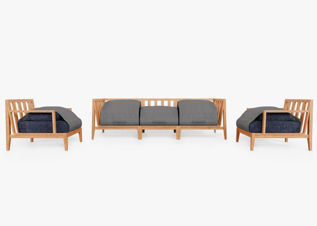 Canapé d'extérieur en teck avec fauteuils - 5 places