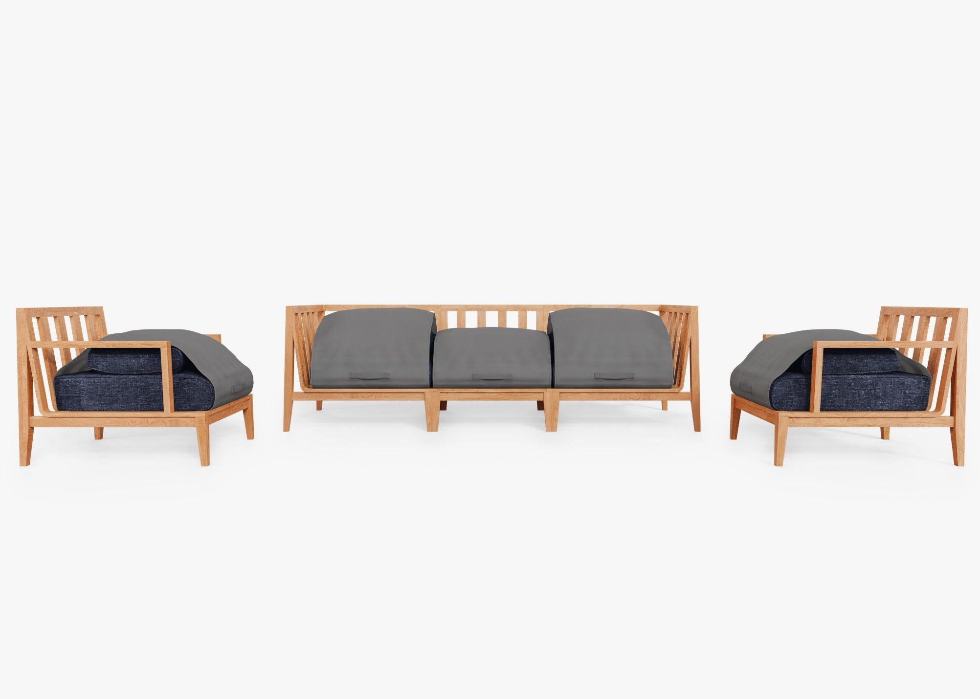 Canapé d'extérieur en teck avec fauteuils - 5 places