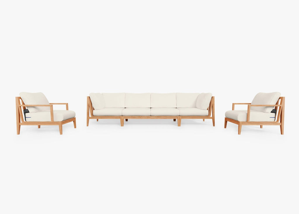 Canapé d'extérieur en teck avec fauteuils - 6 places