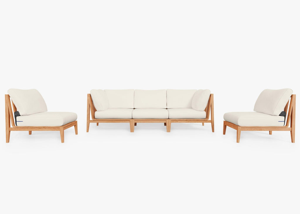 Canapé d'extérieur en teck avec fauteuils sans accoudoirs - 5 places