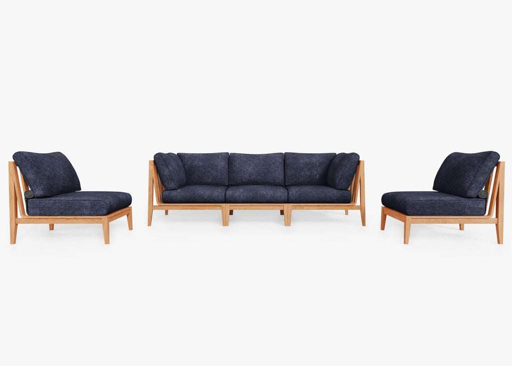 Canapé d'extérieur en teck avec fauteuils sans accoudoirs - 5 places