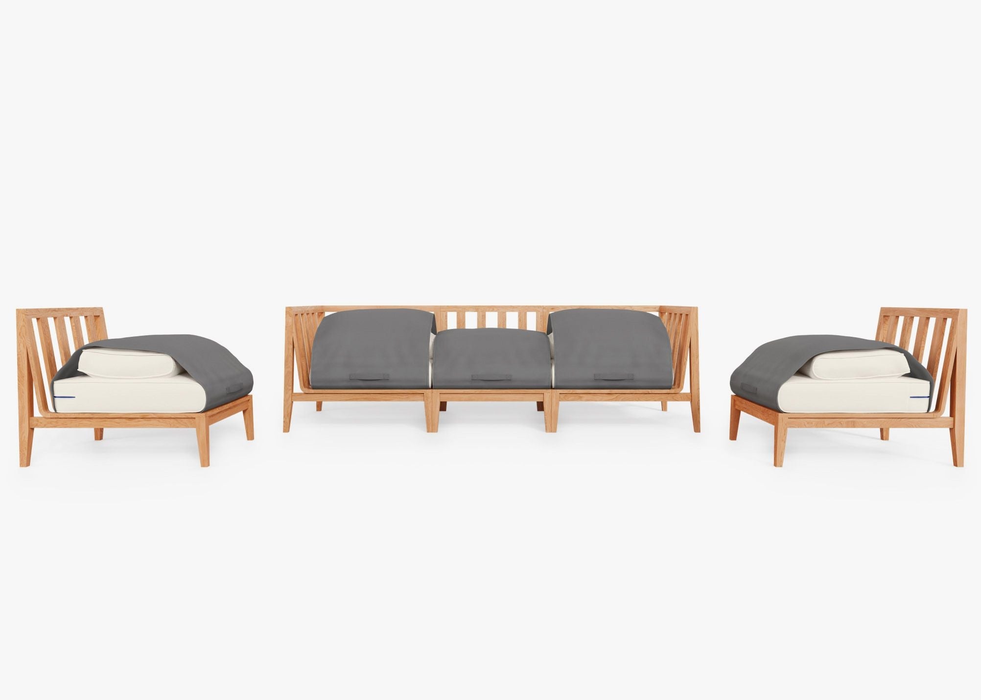 Canapé d'extérieur en teck avec fauteuils sans accoudoirs - 5 places