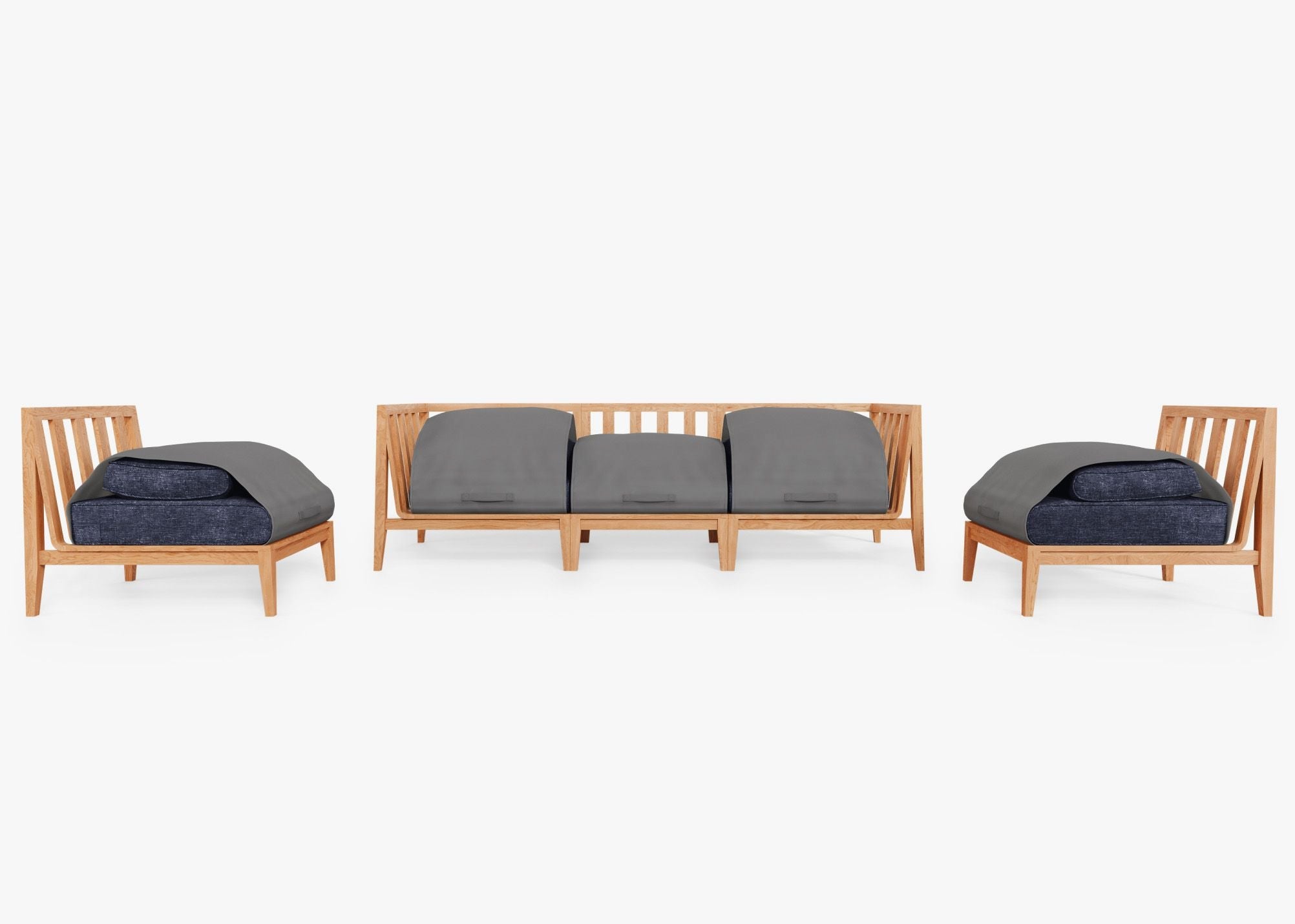 Canapé d'extérieur en teck avec fauteuils sans accoudoirs - 5 places