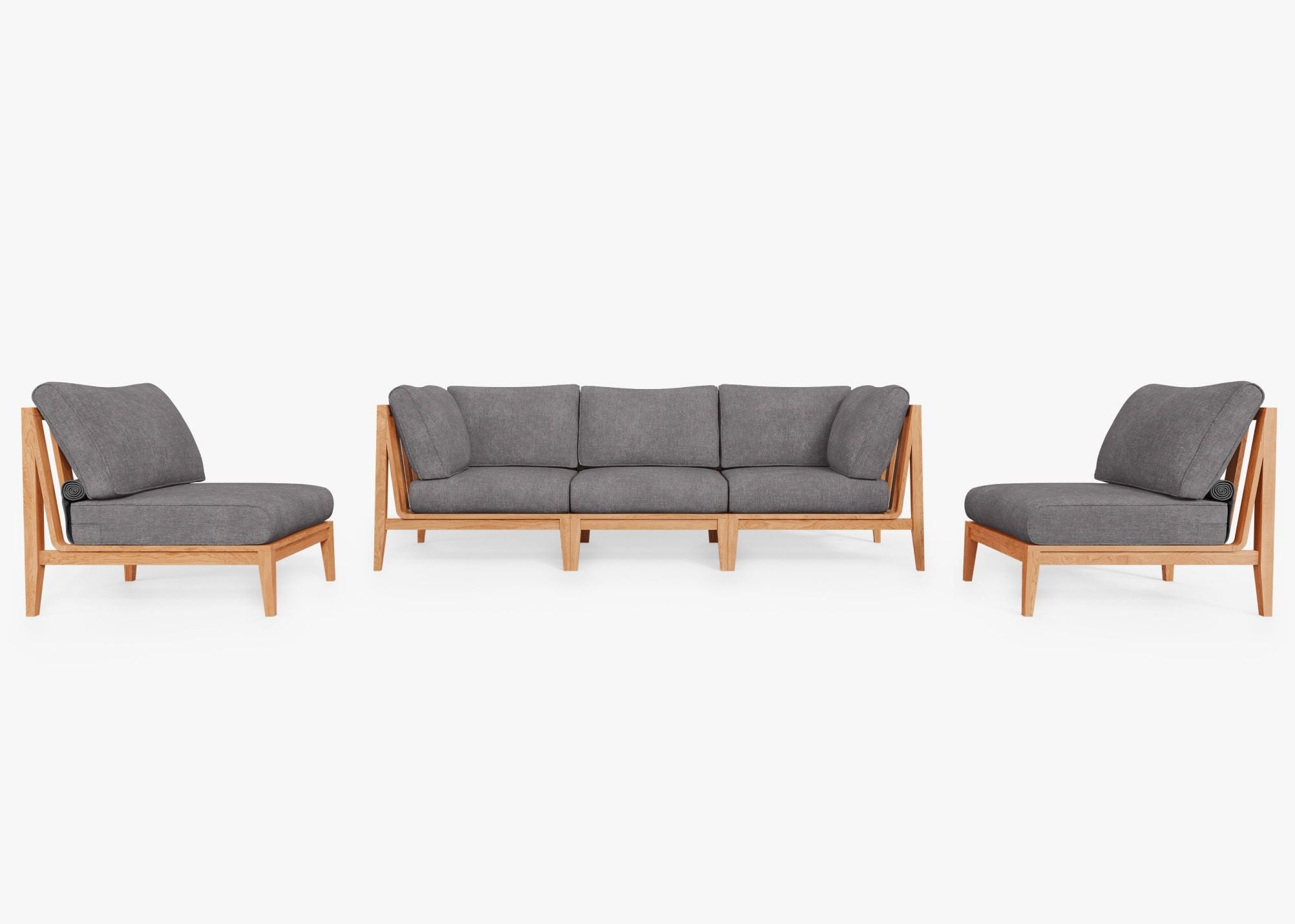 Canapé d'extérieur en teck avec fauteuils sans accoudoirs - 5 places