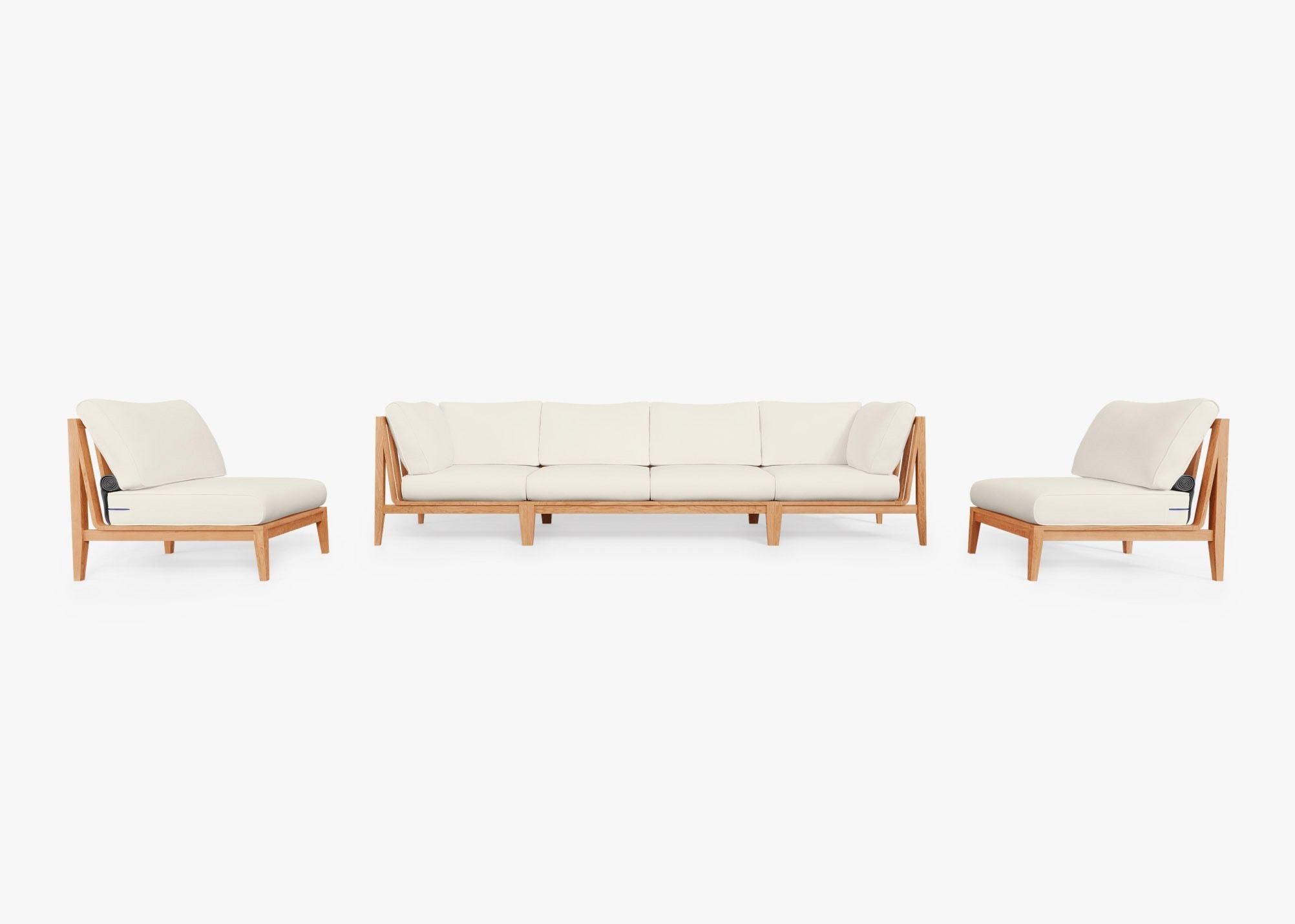 Canapé d'extérieur en teck avec fauteuils sans accoudoirs - 6 places