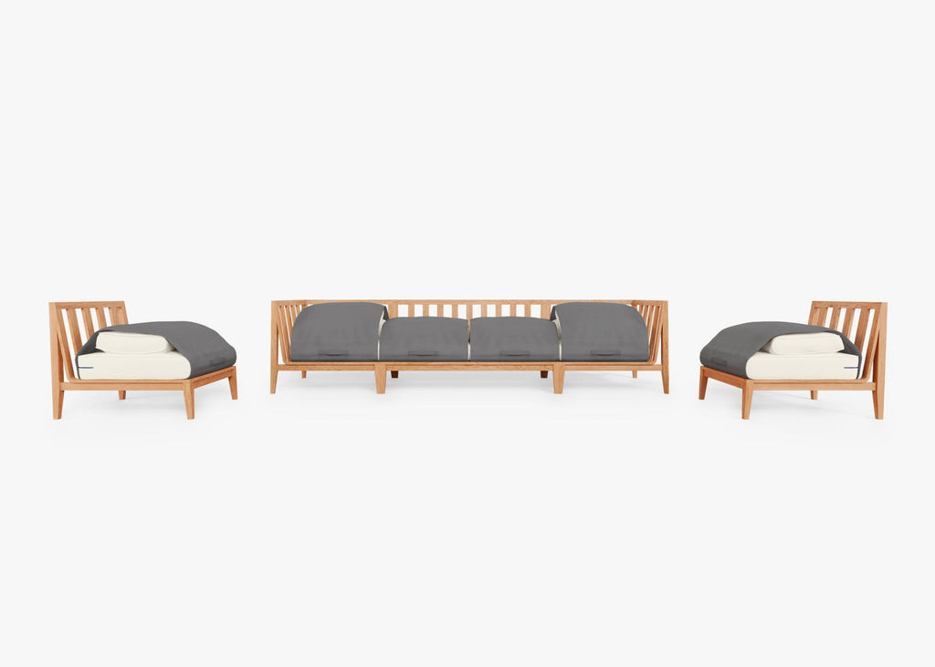 Canapé d'extérieur en teck avec fauteuils sans accoudoirs - 6 places