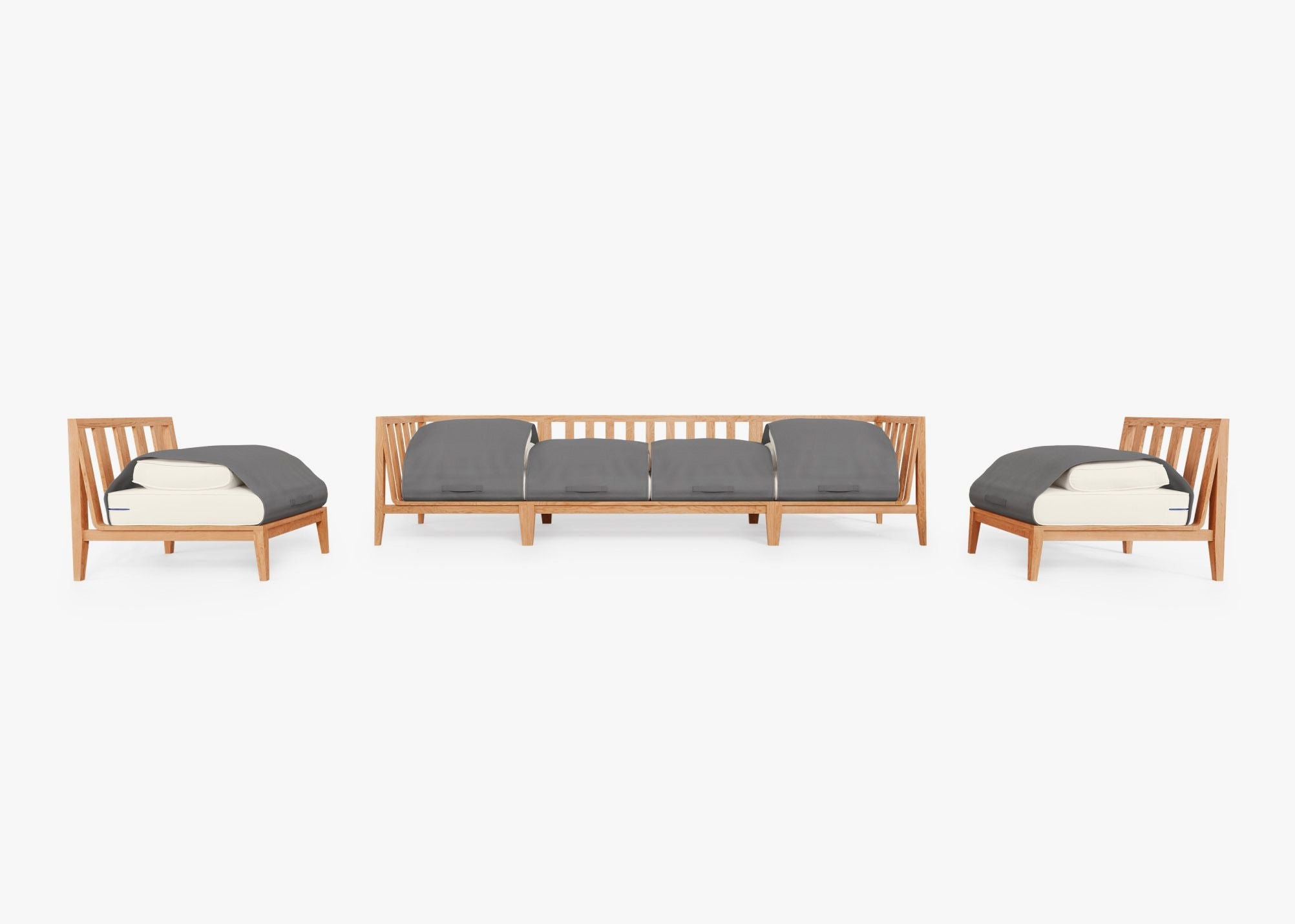 Canapé d'extérieur en teck avec fauteuils sans accoudoirs - 6 places