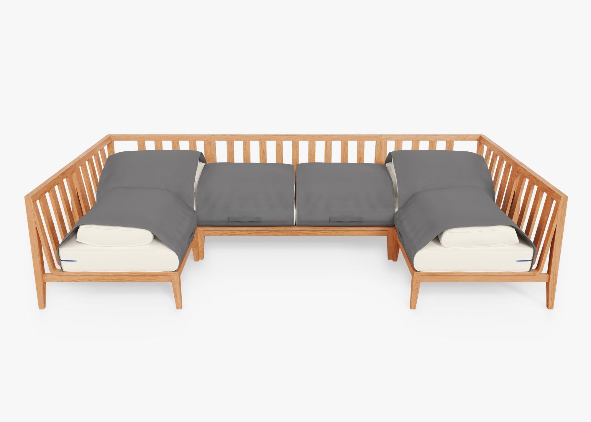 Canapé d'angle d'extérieur en teck en forme de U - 6 places