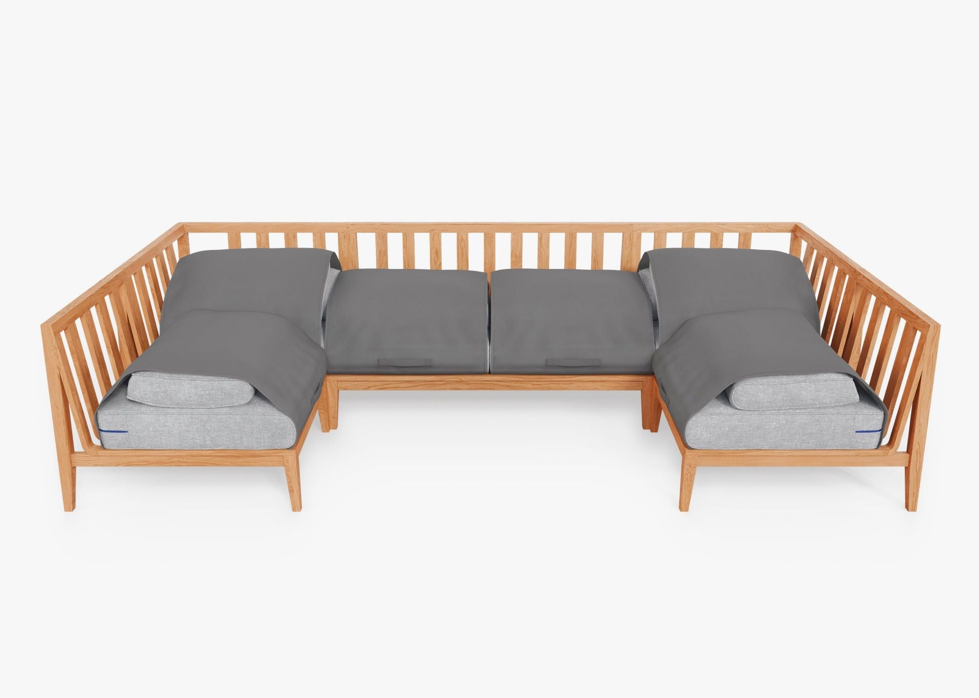 Canapé d'angle d'extérieur en teck en forme de U - 6 places