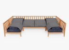 Canapé d'angle d'extérieur en teck en forme de U - 6 places