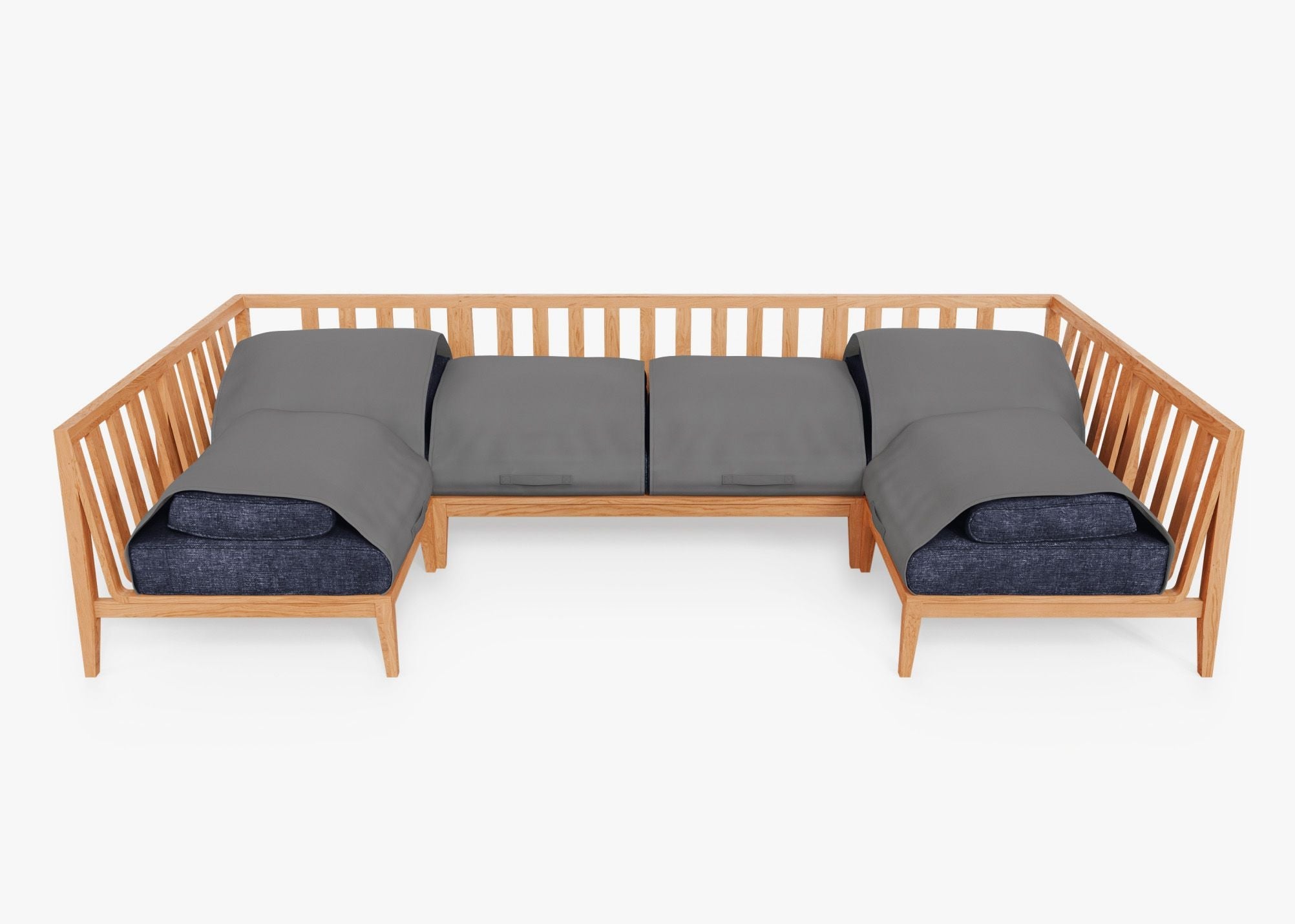 Canapé d'angle d'extérieur en teck en forme de U - 6 places