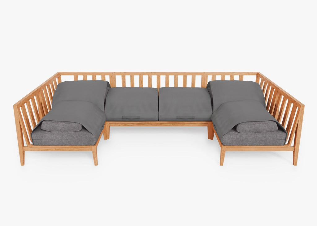 Canapé d'angle d'extérieur en teck en forme de U - 6 places