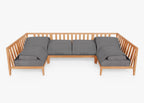 Canapé d'angle d'extérieur en teck en forme de U - 6 places