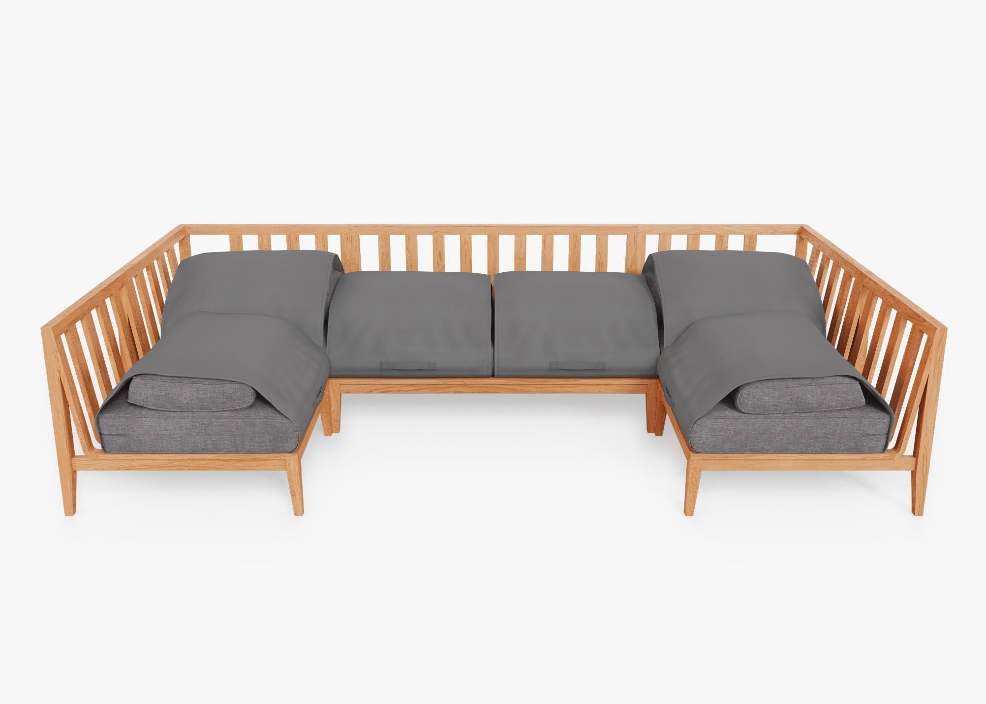 Canapé d'angle d'extérieur en teck en forme de U - 6 places