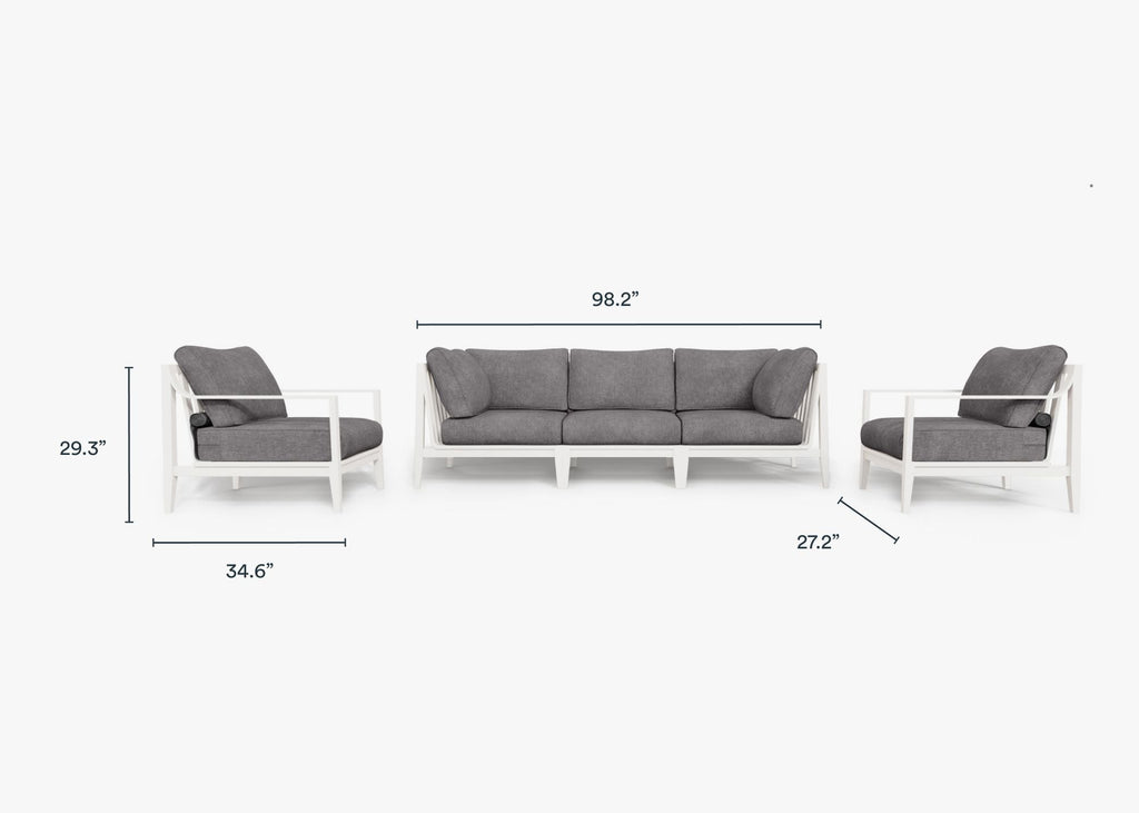 Canapé d'extérieur en aluminium blanc avec fauteuils - 5 places