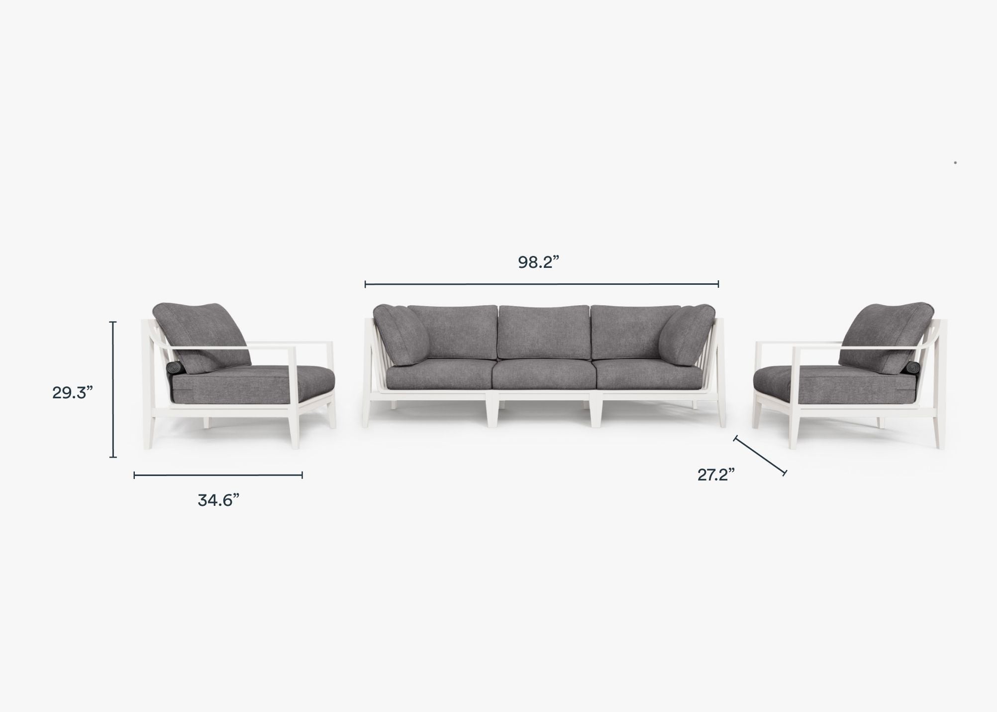 Canapé d'extérieur en aluminium blanc avec fauteuils - 5 places