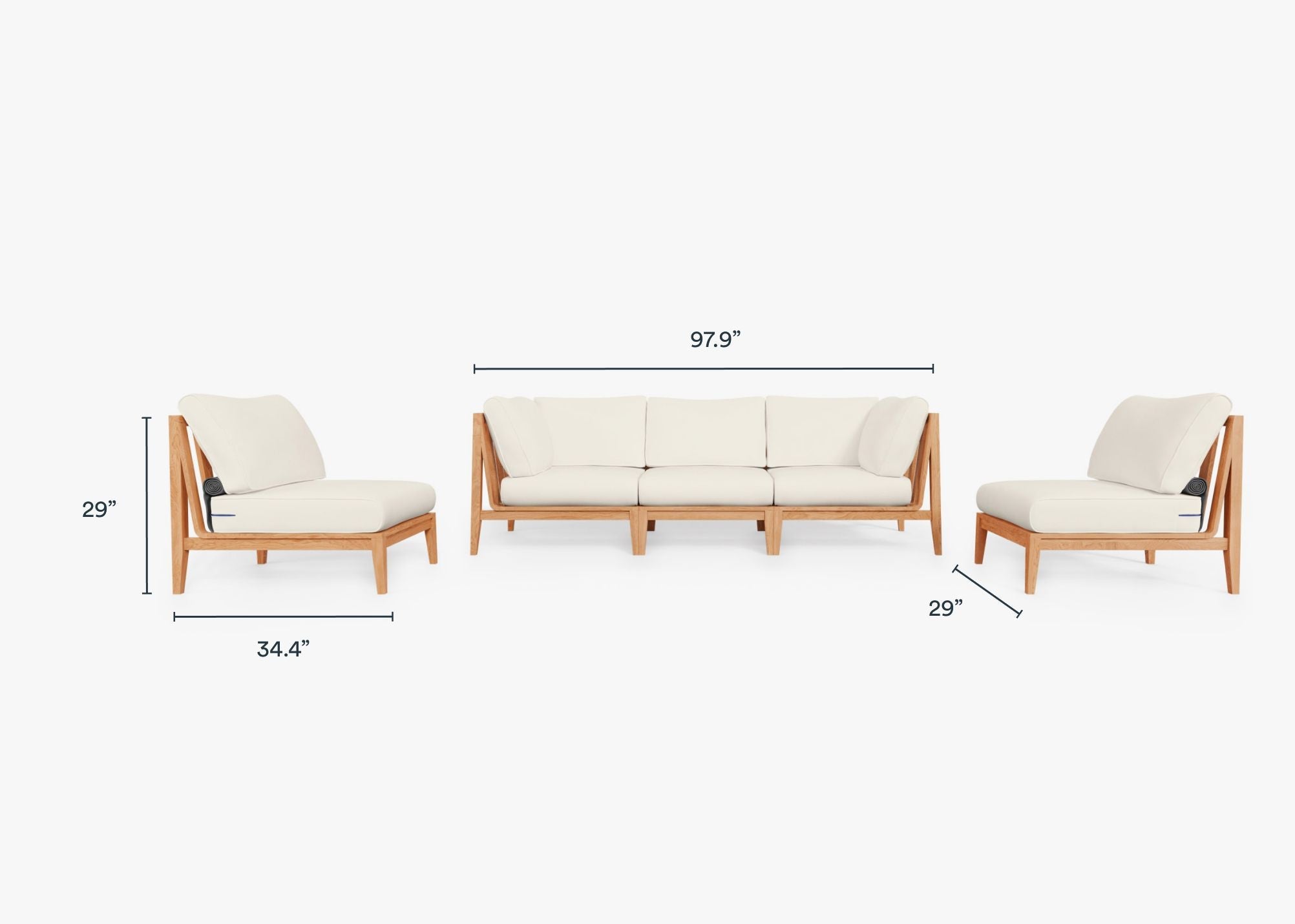 Canapé d'extérieur en teck avec fauteuils sans accoudoirs - 5 places