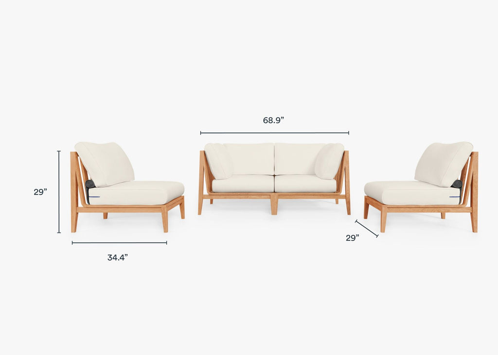 Canapé d'extérieur en teck avec fauteuils sans accoudoirs - 4 places
