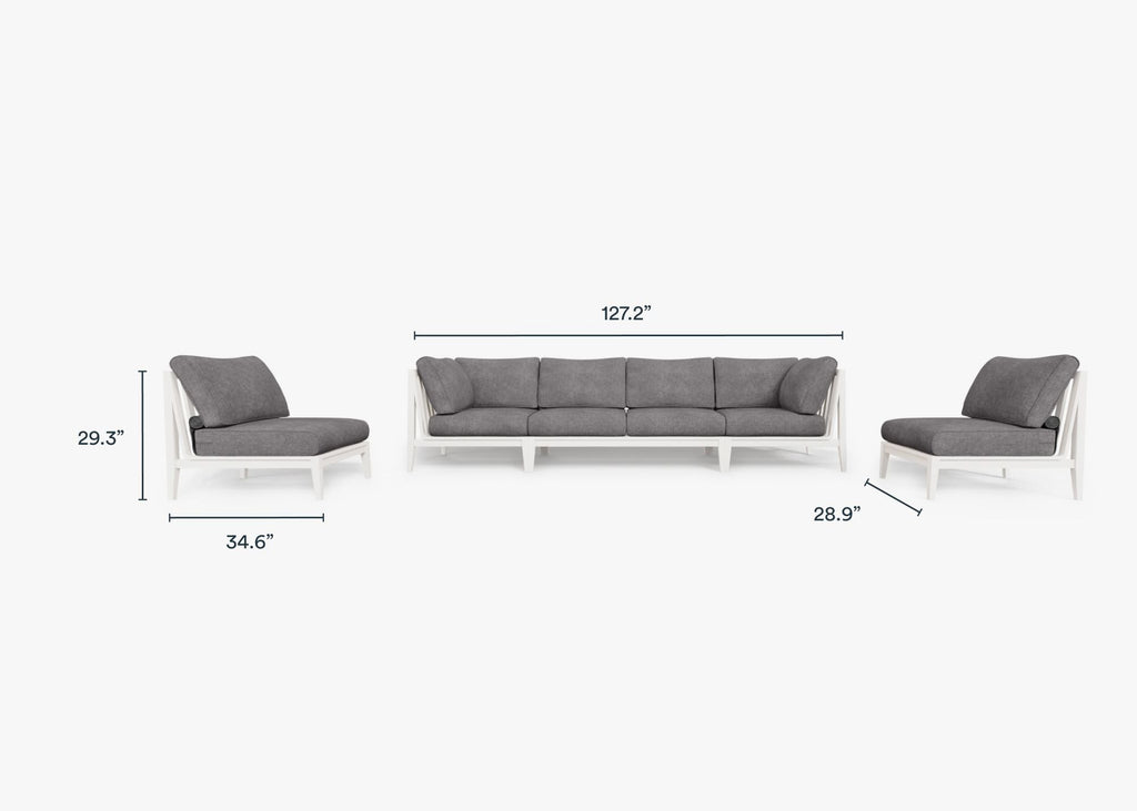 Canapé d'extérieur en aluminium blanc avec fauteuils sans accoudoirs - 6 places