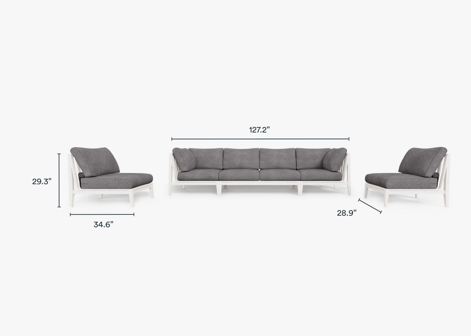 Canapé d'extérieur en aluminium blanc avec fauteuils sans accoudoirs - 6 places