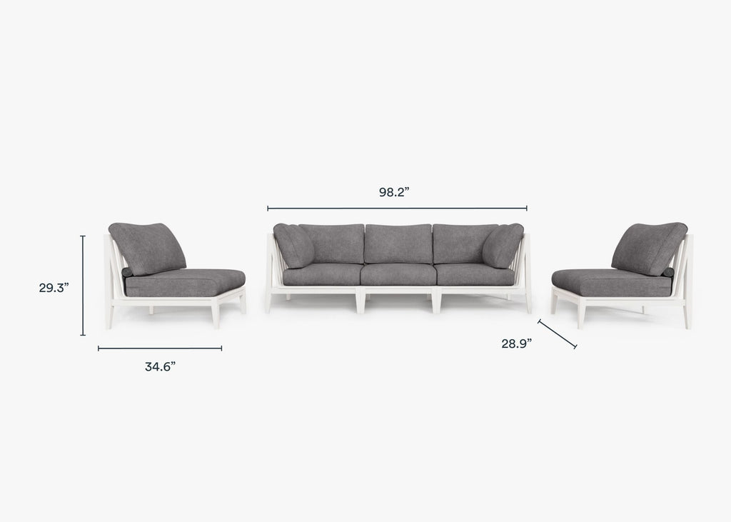 Canapé d'extérieur en aluminium blanc avec fauteuils sans accoudoirs - 5 places