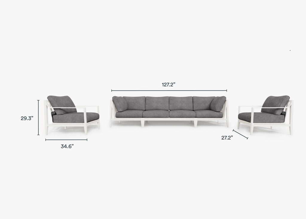 Canapé d'extérieur en aluminium blanc avec fauteuils - 6 places