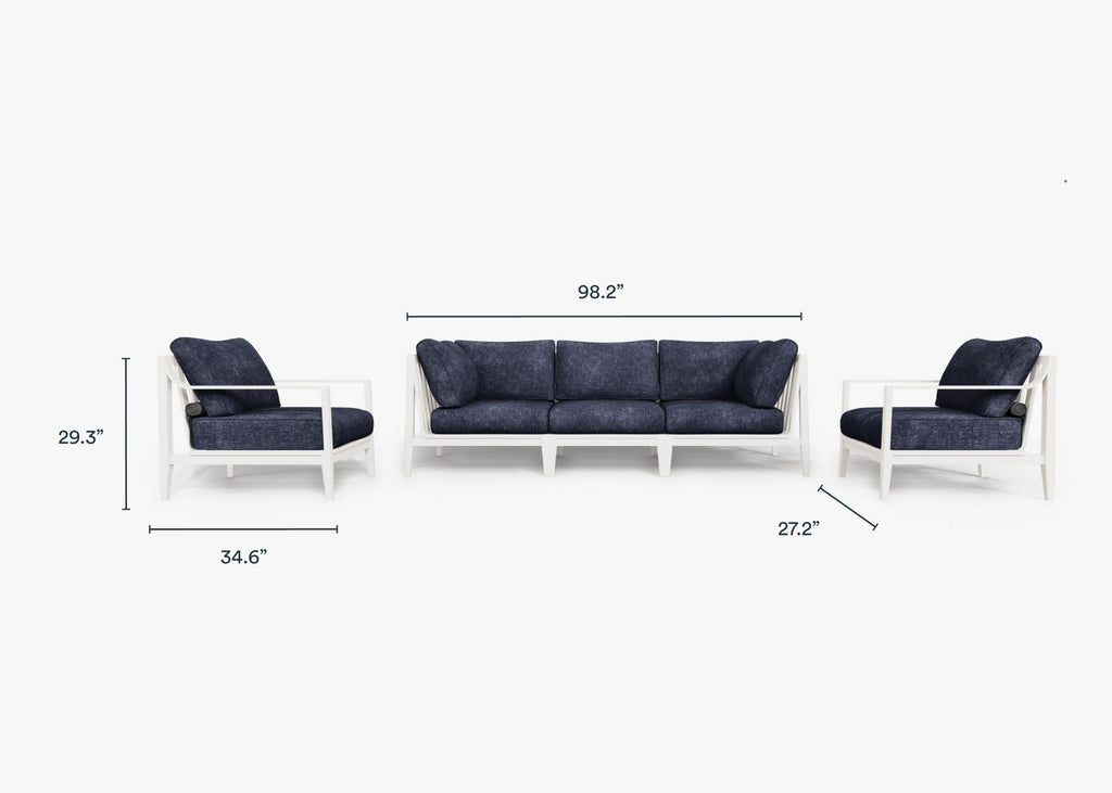 Canapé d'extérieur en aluminium blanc avec fauteuils - 5 places