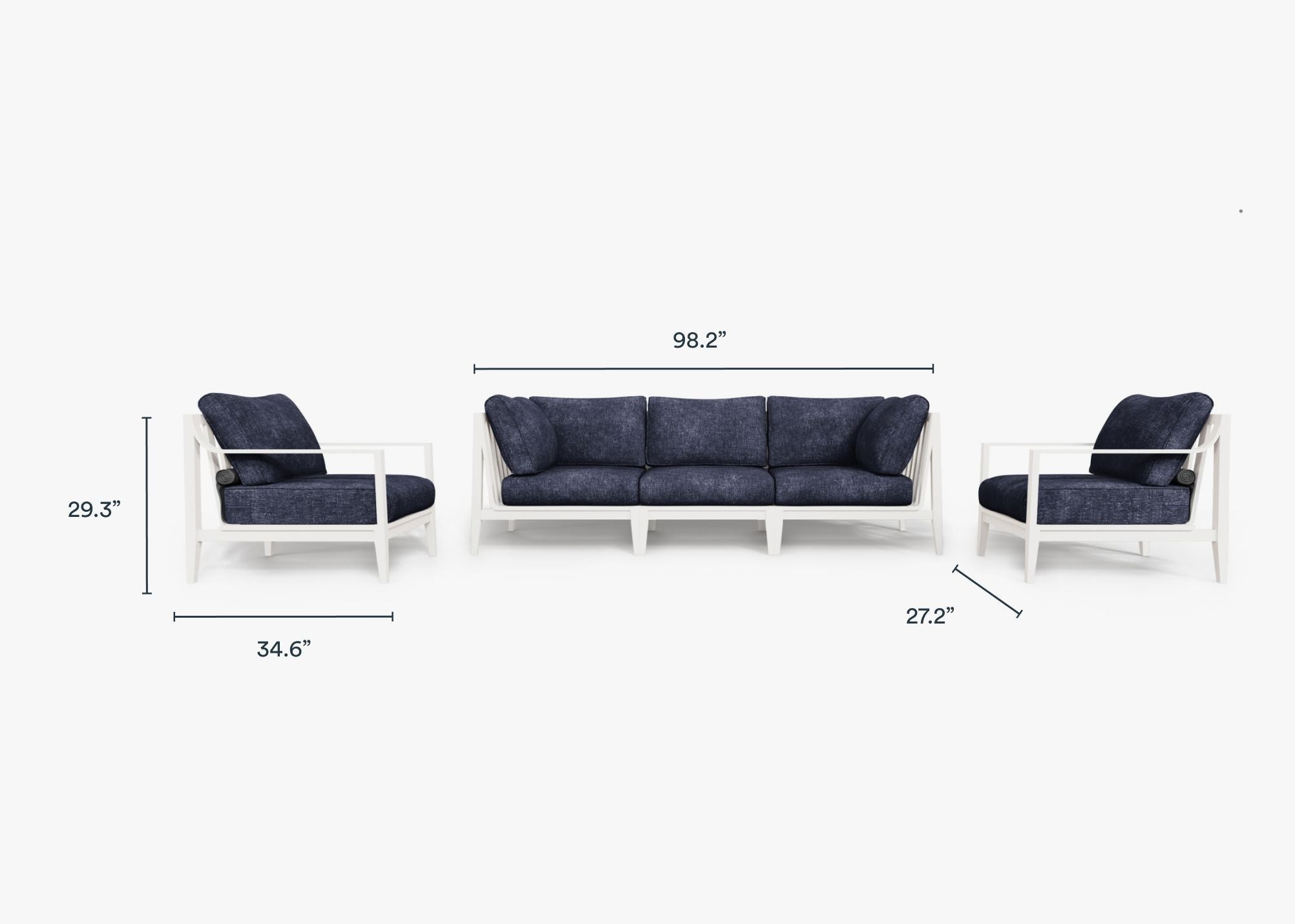 Canapé d'extérieur en aluminium blanc avec fauteuils - 5 places