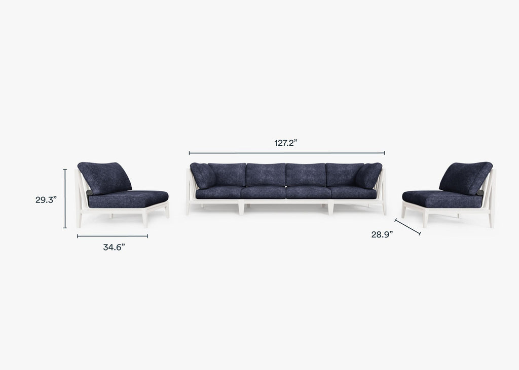 Canapé d'extérieur en aluminium blanc avec fauteuils sans accoudoirs - 6 places