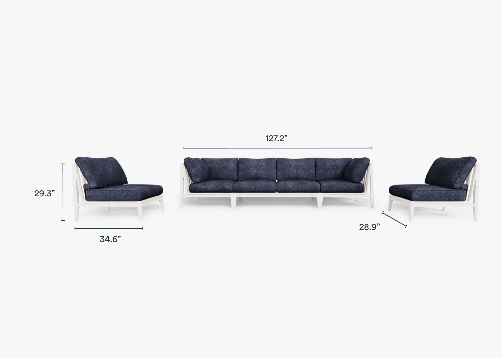 Canapé d'extérieur en aluminium blanc avec fauteuils sans accoudoirs - 6 places